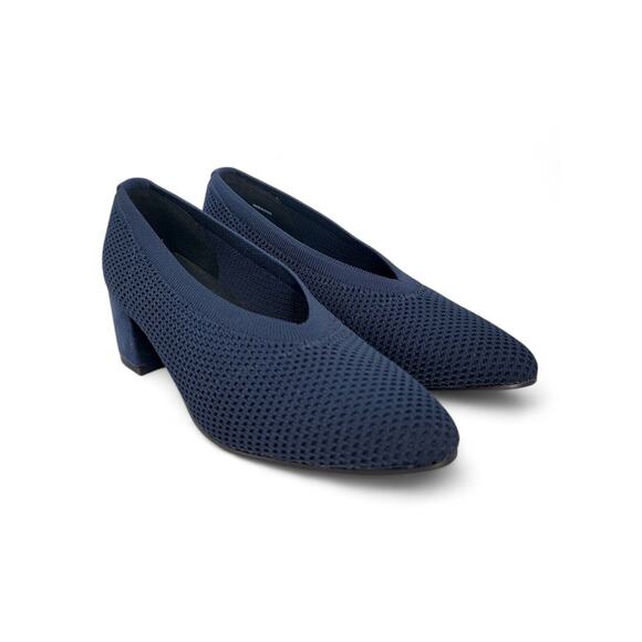 EILEEN FISHER Navy Gabby Recycled Stretch Knit Pump Chunky Heel Size 6‎ Comfort - Picture 1 of 6